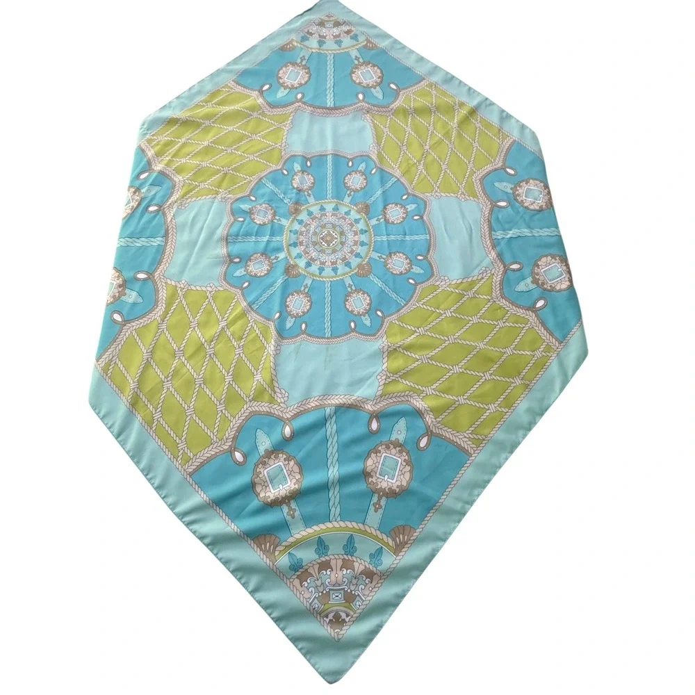 NWT Fattorseta Italy Satin Scarf Set 2 Pink Teal Nautical Equestrian Preppy Chic